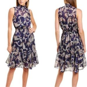 Nanette Lepore Navy Purple Paisley Mock Neck Dress size 8 NWOT